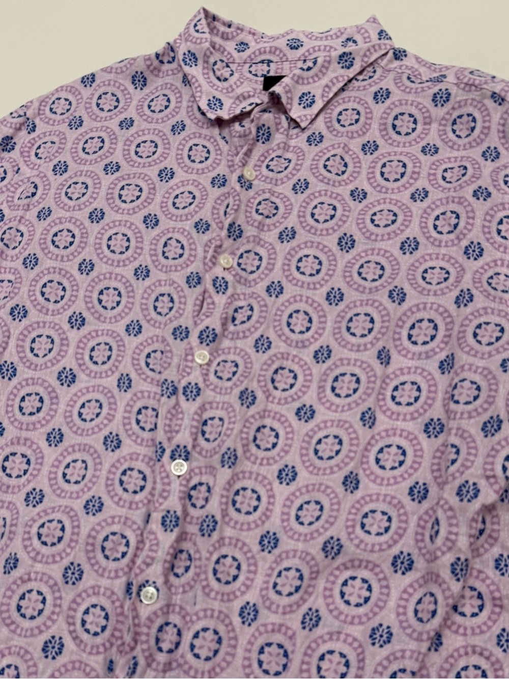 Men's Club Room Linen Luxury Pink Patterned Button-Up Shirt